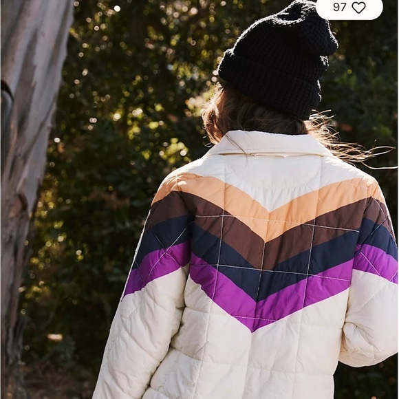 FP Movement x Hatch Printed Puffer Jacket in Ivory Chevron Combo NEW LAST ONE - Picture 4 of 15